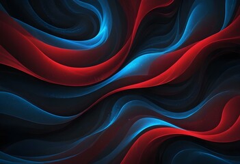 Flowing red, blue and black abstract background with soft, wavy shapes and subtle sparkles