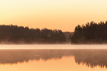 Misty morning over Lake Saimaa, Karelia, Finland