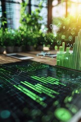 Futuristic Technological Landscape with Green Data Visualization