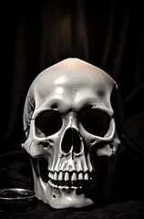 Fototapeta premium The stylish skull on a black background creates a mysterious and dark atmosphere, ideal for art projects