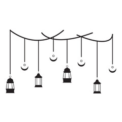 Ramadan Hanging Lantern Decoration Silhouette. Isolated on White Background