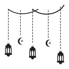 Ramadan Hanging Lantern Decoration Silhouette. Isolated on White Background