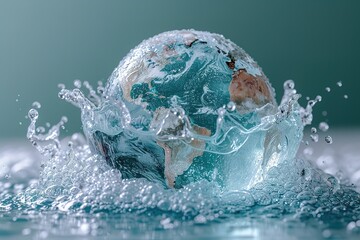 Obraz premium Climate Change Awareness: A melting ice sculpture with a globe inside, symbolizing global warming