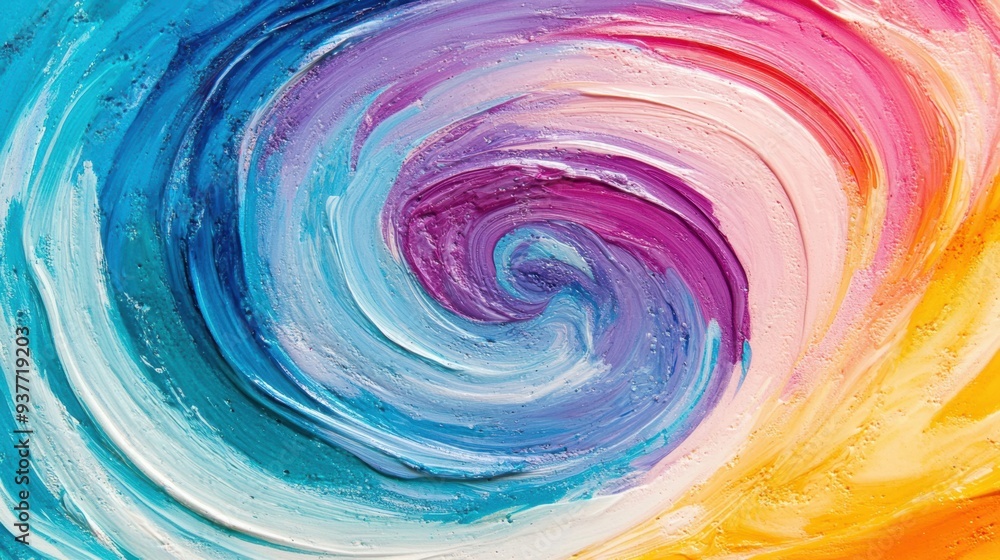 Poster swirling patterns in vibrant colors create a lively and dynamic abstract composition, inviting visua