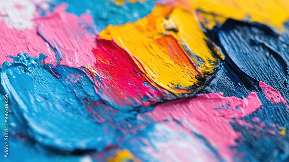 Poster the artwork presents an intricate texture characterized by bold colors and dynamic strokes, inviting