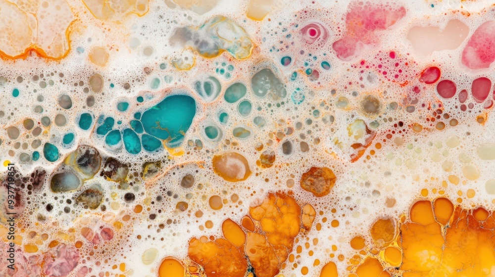 Poster dynamic bubbles create a lively interplay of colors in an abstract liquid art composition, featuring