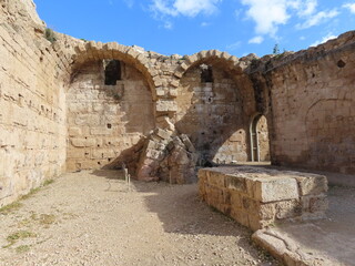 Ruins of an ancient city in Caesarea in Israel. An interesting journey through historical sights.
