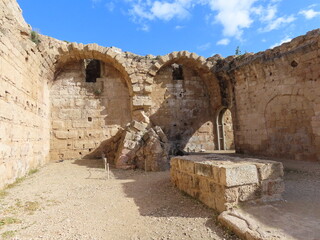 Ruins of an ancient city in Caesarea in Israel. An interesting journey through historical sights.