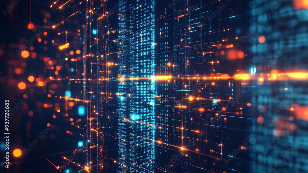Poster abstract background of artificial intelligence, a huge wall of data and information.