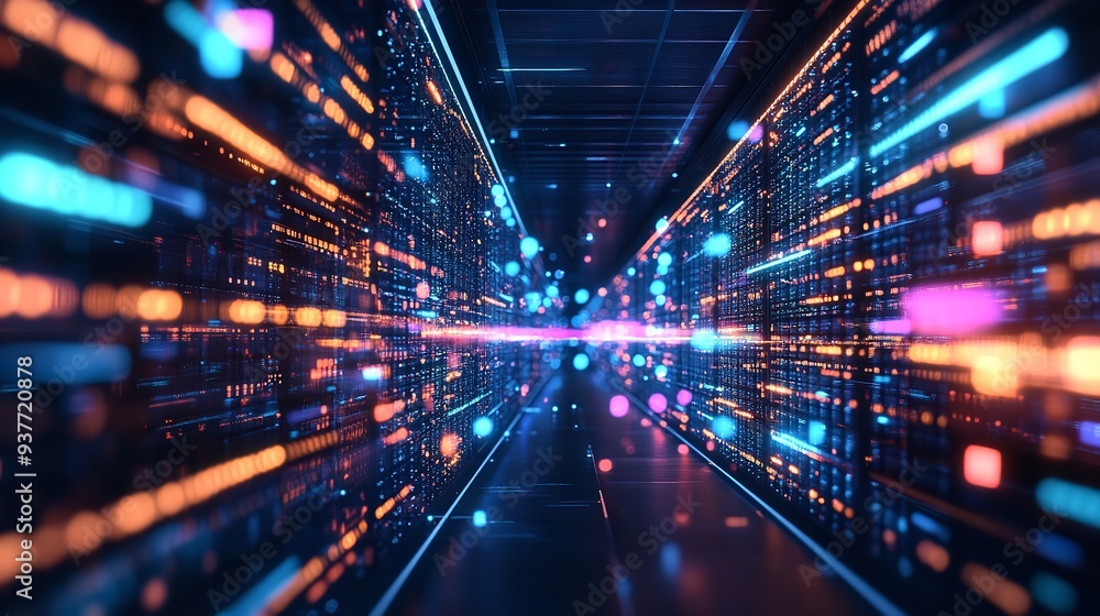 Poster abstract background of artificial intelligence, a huge wall of data and information.