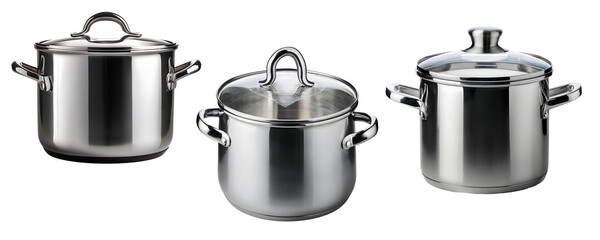 Silver stainless steel pot isolated on transparent background