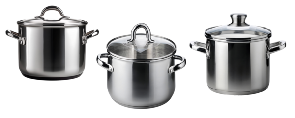 Silver stainless steel pot isolated on transparent background