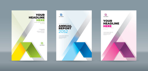 Modern folding ribbon theme book cover template in green, blue, yellow, purple color. A4 size book cover template for annual report, magazine, booklet, proposal, portfolio, brochure, poster