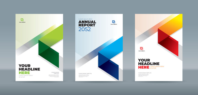 Modern folding ribbon theme book cover template in green, blue, red, yellow color. A4 size book cover template for annual report, magazine, booklet, proposal, portfolio, brochure, poster