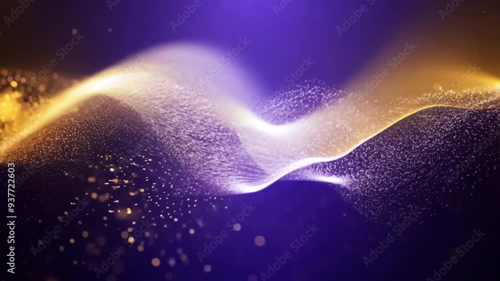 Wall mural cosmic dance: a mesmerizing abstract wave of golden and white light dances against a deep purple bac