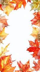  Aesthetic watercolor frame with autumn vibrant leaves, copy space, light background, foliage template. Generative AI