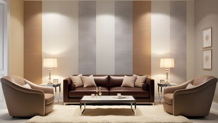 An interior mockup showcasing a wallpaper in a living room setting. Generative AI