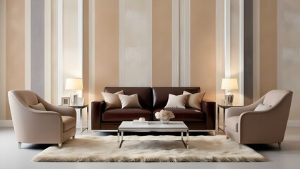 An interior mockup showcasing a wallpaper in a living room setting generative ai