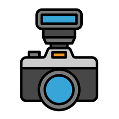 Fototapeta premium Mirrorless camera vector icon. isolated transparent. Dslr digital camera in color or logo illustration outline black style.
