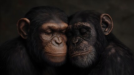 Fototapeta premium Intimate Primate Moment Clouded by Unseen Ailment in Lush Landscape