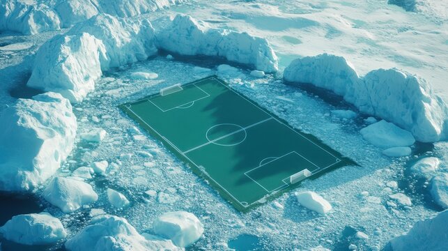 a tennis court is sitting on top of some ice