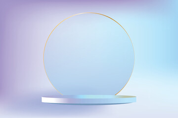 3D realistic blue and pink gradient empty podium platform product