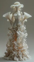 White Sculpture of a Woman with Floral Dress