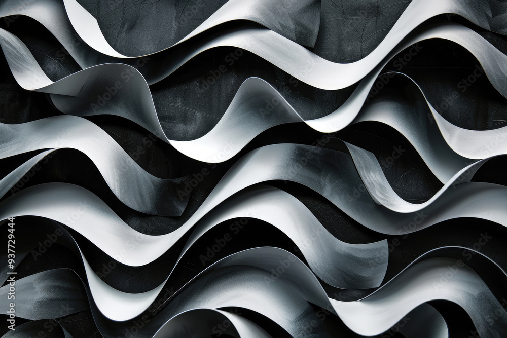 Poster abstract black and silver waves exhibit a flowing texture, adding depth and sophistication to the su
