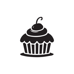 Vector muffin silhouette icon, illustration cupcake isolated on white.