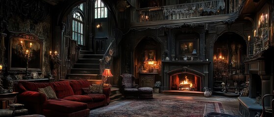 Obraz premium Cozy and Majestic Medieval Castle Interior with Fireplace