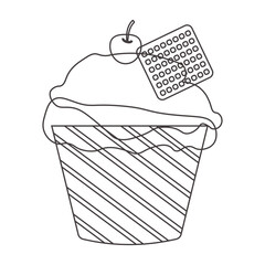 Hand Drawn Delicious Cupcake Dessert. Vector Illustration in Sketch Style.