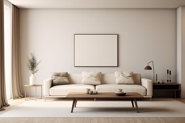 A pristine living room adorned with clean lines, neutral colors, and minimal furniture, embodying the essence of minimalist interior design	
