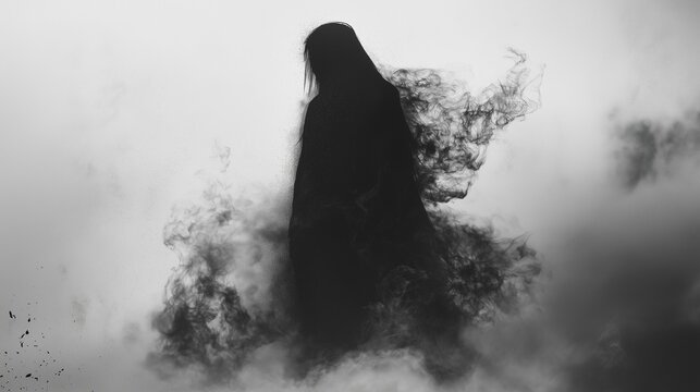 Unknown mysterious silhouette of person  disintegrating into smoke , Emptiness depression , anxiety emotional mental health problem concept