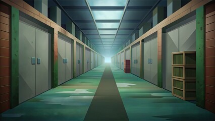 Obraz premium Long corridor in an empty modern industrial facility.