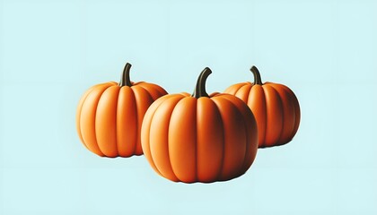 Obraz premium three orange pumpkins highlighted on a blue background, minimalism, Halloween 