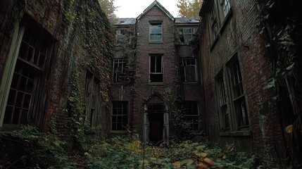Obraz premium Mysterious Abandoned Building Surrounded by Nature's Embrace