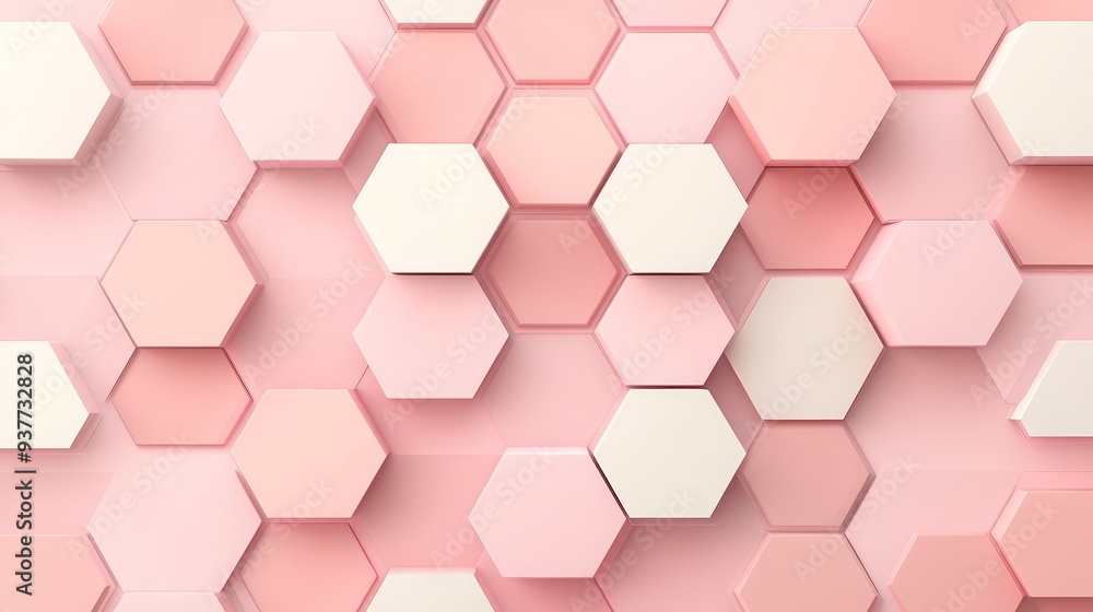 Poster pink and white hexagonal pattern forming a stylish and modern abstract 3d background. ideal for desi