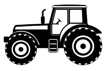 Silhouette of a Tractor with Large Rear Wheels and Compact Cabin - Vector Illustration 