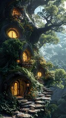 Obraz premium Enchanted Treehouse in a Lush Forest