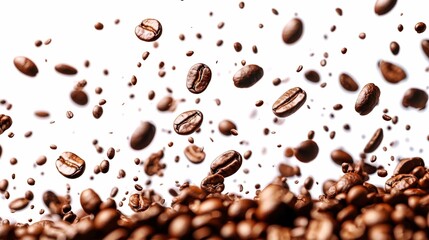 Coffee Beans Falling and Landing on a Pile