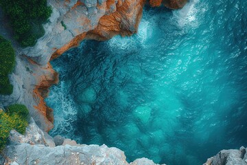 Aerial view of the ocean rocky shore