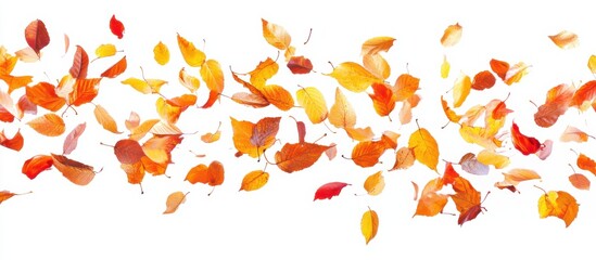 Falling Autumn Leaves Against White Background