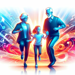 Glossy Background with Grandparents and Grandchildren at a Park concept as A glossy background image capturing the silhouettes of grandparents and grandchildren enjoying a day at the park. The scene i