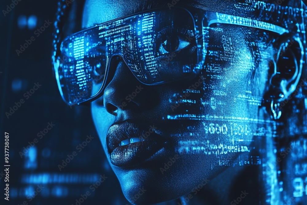 Poster profile of a man with digital overlays symbolizing the deep integration of human consciousness and a
