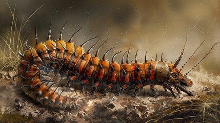 Fototapeta premium Spiky Creature: A Detailed Fantasy Insect Illustration