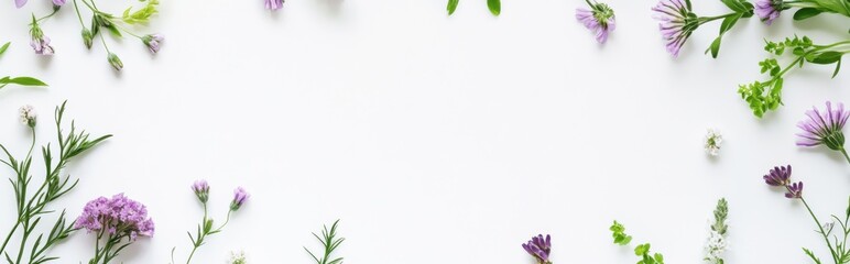 Obraz premium Minimalist Purple and Green Floral Arrangement on White Background