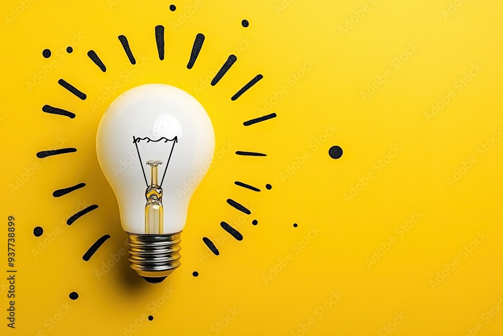 Canvas Prints white light bulb on a yellow background with a simple doodle, conveying the concept of an idea and i