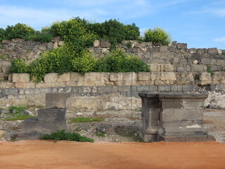 Remains of an ancient temple in Susita National Park, Israel.