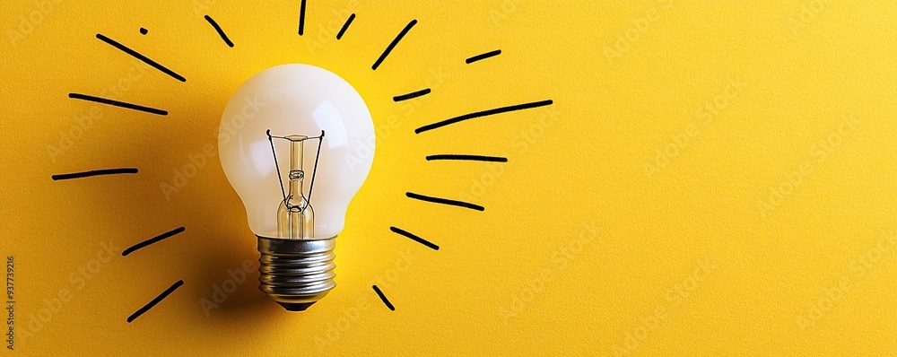 Canvas Prints white light bulb on a yellow background with a simple doodle, conveying the concept of an idea and i