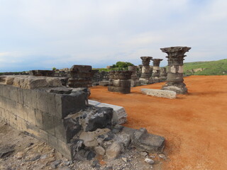 Remains of an ancient temple in Susita National Park, Israel.